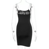 Dames sexy slim-fit jarretel jurk (kleur: zwart maat: L)