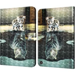 Voor Amazon Kindle Fire HD 8 2020 3D Painted Pattern Lederen Tablet Case (Cat and Tiger)