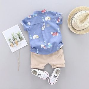 Summer Kids Lederen Label Bear Shirt Korte Mouw Tweedelig Pak (Kleur: Donkerblauw Maat: 100)