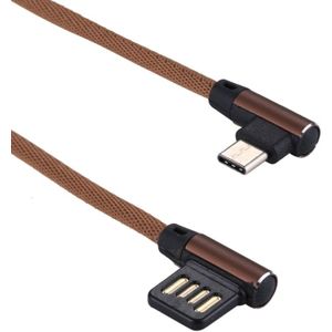 1m 2.4A Output USB naar USB-C / Type-C dubbele elleboog Design Nylon weven stijl Data Sync opladen kabel  voor Galaxy S8 & S8 PLUS / LG G6 / Huawei P10 & P10 Plus / Xiaomi Mi 6 & Max 2 en andere Smartphones(Coffee)