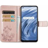 Voor Oppo Realme V15 5G Four-Leaf Sluiting Ingebrilde Gesp Mobiele Telefoon Bescherming Leren Case met Lanyard & Card Slot & Portemonnee & Bracket-functie (Rose Gold)