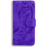 Voor Motorola Moto G42 Tiger Emblossing Patroon Horizontaal Flip Leather Phone Case (Purple)