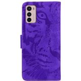 Voor Motorola Moto G42 Tiger Emblossing Patroon Horizontaal Flip Leather Phone Case (Purple)