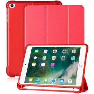 Voor iPad mini 5 / mini 4 / mini 3 / mini 2 / mini 3-vouwbare Litchi Texture Horizontale Flip PU Leder + Schokbestendige TPU Case met Holder & Pen Slot(Rood)