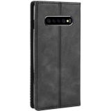 Magnetische Buckle retro textuur horizontale Flip lederen case voor Galaxy S10 PLUS  met houder & kaartsleuven & portemonnee (zwart)