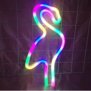 Neon LED Modeling Lamp Decoration Night Light  Power Supply: Battery or USB(Colorful Flamingo)