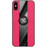 Voor iPhone XS Max XINLI stiksels doek Textue schokbestendig TPU beschermhoes met ring houder (rood)