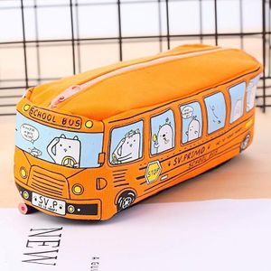 Cartoon Bus Student Briefpapier Etui Grote Capaciteit Canvas Briefpapier Doos (Oranje)