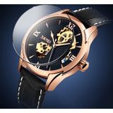 SKMEI 9223 Mannen Automatic Hollow Through Bottom Watch Student Leather Watch Belt Mechanisch Horloge  Kleur:RosGouden Shell Gouden Gezicht