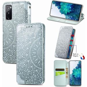 Blooming Mandala Embossed Pattern Magnetic Horizontal Flip Leather Case with Holder & Card Slots & Wallet For Samsung Galaxy S20 FE(Grey)