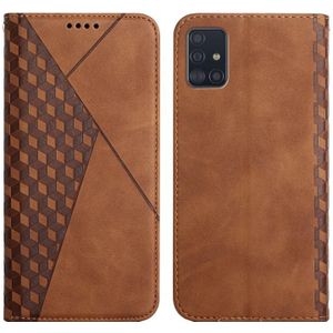 For Samsung Galaxy A51 Diamond Pattern Splicing Skin Feel Magnetic Horizontal Flip Leather Case with Card Slots & Holder & Wallet(Brown)