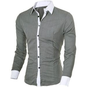 Casual business mannen jurk lange mouwen katoen stijlvolle sociale shirts  size:l (grijs)