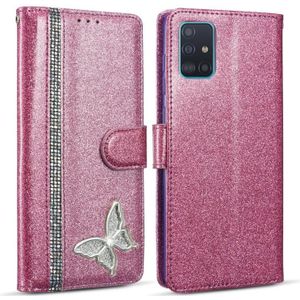 Voor Samsung Galaxy A71 Glitter poeder vlinder lederen telefoonhoes