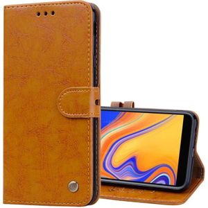 Business stijl olie Wax textuur horizontale Flip lederen case voor Galaxy J4 +  met houder & kaartsleuven & portemonnee (bruin)
