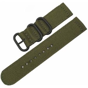 Wasbaar nylon canvas horlogeband  band breedte: 22mm (leger groen met zwarte ring gesp)