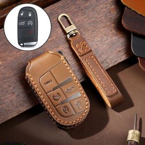 Hallmo-auto echte lederen sleutel beschermende hoes voor Jeep Compass 5-knops (Brown)