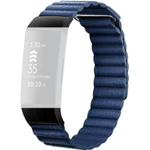 18 mm magnetische lederen horlogeband voor Fitbit Charge 4/3  Grootte: L (Cape Blue)