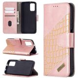 Voor Xiaomi Poco M3 matching kleur krokodil textuur horizontale flip pu lederen geval met portemonnee & houder > kaart slots (rose goud)