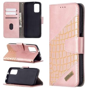 Voor Xiaomi Poco M3 matching kleur krokodil textuur horizontale flip pu lederen geval met portemonnee & houder > kaart slots (rose goud)
