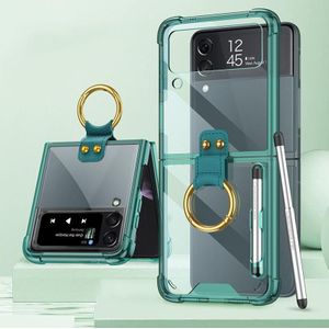For Samsung Galaxy Z Flip3 5G GKK Shockproof Airbag Phone Case with Ring Holder & Stylus Pen(Transparent Green)