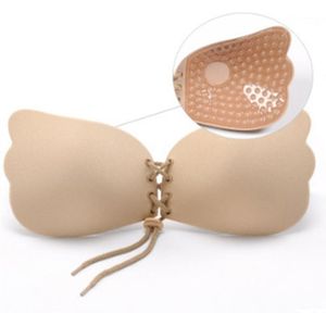 Vrouwen zelfklevende strapless bandage Blackless Solid Bra siliconen ondergoed onzichtbare beha  maat: XL (T kaki)