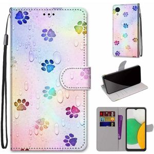 For Samsung Galaxy A03 Core Coloured Drawing Cross Texture Horizontal Flip Leather Phone Case with Holder & Card Slots & Wallet & Lanyard(Footprint Water Drops)