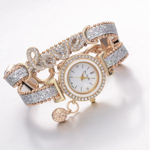Legering Diamond Love letter armband horloge voor vrouwen (wit)