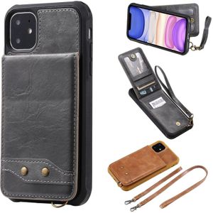 Voor iPhone 11 Vertical Flip Wallet Shockproof Back Cover Protective Case met Houder & Card Slots & Lanyard & Photos Frames(Gray)