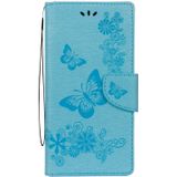 Opmerking voor Galaxy 8 geperst bloemen vlinder patroon horizontale Flip leerhoes met houder & kaartsleuven & portemonnee & Lanyard (blauw)