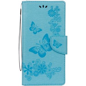 Opmerking voor Galaxy 8 geperst bloemen vlinder patroon horizontale Flip leerhoes met houder & kaartsleuven & portemonnee & Lanyard (blauw)