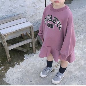 Autumn Girls Loose Letter Long Sleeve Skirt Shirt  Suggest Height:Size 7?100-105cm?(Purple)