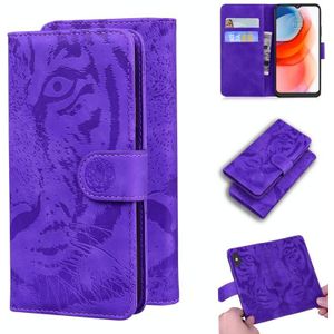 Voor Motorola Moto G Play (2021) Tiger Embossing Patroon Horizontale Flip Lederen Case met Houder & Card Slots & Portemonnee (Paars)