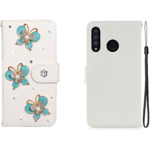 Voor Huawei P30 Lite horizontale flip solid color steentjes lederen behuizing met kaartslot & portemonnee & houder(drie vlinders)