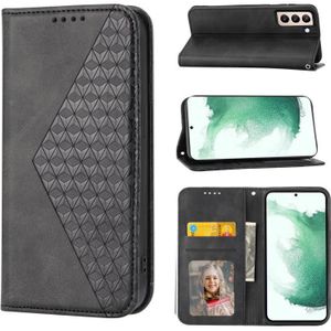 Voor Samsung Galaxy S22 + 5G Cubic Grid Kalf Textuur Magnetische Sluiting Lederen Telefoon Case (Zwart)