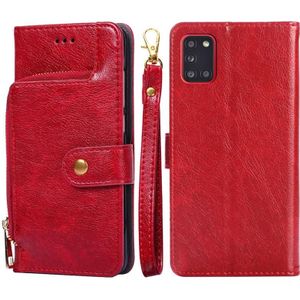 Voor Samsung Galaxy A31 EU-versie Zipper Bag PU + TPU Horizontale Flip Lederen Case met Houder & Card Slot & Wallet & Lanyard