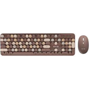 AULA AC306 104 toetsen retro draadloos toetsenbord + muis comboset (koffie kleurrijk)