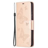 Voor Xiaomi Mi 11i / Poco F3 / Redmi K40 Twee vlinders relif patroon horizontale flip lederen geval met houder  kaartsleuf & portemonnee & lanyard (rose goud)