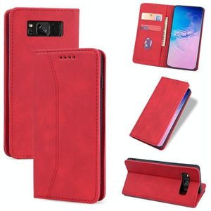 Voor Samsung Galaxy S8 Skin-feel Kalfsleren Textuur Magnetische dual-fold horizontale flip lederen kast met Holder & Card Slots & Wallet(Rood)