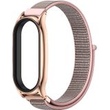 Voor Xiaomi Mi Band 7/7 NFC Mijobs plus roestvrijstalen kas nylon horlogeband (roze zandroosgoud)