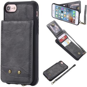 Voor iPhone 8 / 7 Vertical Flip Shockproof Leather Protective Case met Short Rope  Support Card Slots & Bracket & Photo Holder & Wallet Function(Gray)