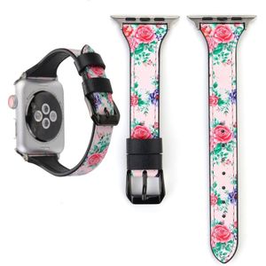 Letter T vorm eenvoudige Floral lederen polshorloge band met roestvrijstalen gesp voor Apple Watch serie 3 & 2 & 1 42mm (roze)