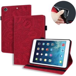 For iPad 10.2 inch 2019 Calf Pattern Double Folding Design Embossed Leather Case with Holder & Card Slots & Pen Slot & Elastic Band(Red)