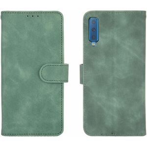 Voor Samsung Galaxy A7 (2018) Solid Color Skin Feel Magnetic Buckle Horizontal Flip Calf Texture PU Leather Case met Holder & Card Slots & Wallet(Groen)