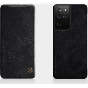 Voor Samsung Galaxy S21 Ultra 5G NILLKIN QIN-serie Crazy Horse Texture Horizontale Flip Lederen case met kaartsleuf (Zwart)