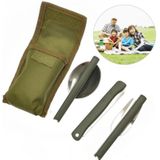 Draagbare mini servies set buiten gereedschap vouwen bestek set met lepel vork messen voor camping picknick roestvrijstaal (groen)
