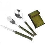 Draagbare mini servies set buiten gereedschap vouwen bestek set met lepel vork messen voor camping picknick roestvrijstaal (groen)