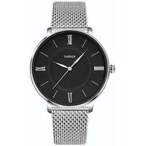 Yazole 530 Simple Roman Cijfer Kies Koppel Horloge Mesh Strap Horloge (kleine zwarte lade)