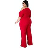 Effen kleur schuine schouderriem jumpsuit wijd-poot broek (kleur: rood maat: XL)