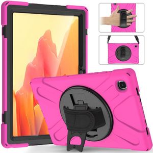 Voor Samsung Galaxy Tab A7 10.4 2020 T500 / T505 Schokbestendige kleurrijke siliconen + pc-beschermhoes met houder  schouderriem  handriem en screenprotector (rose rood)