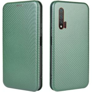 Voor Huawei nova 6 4G Carbon Fiber Texture Magnetic Horizontal Flip TPU + PC + PU Lederen case met kaartsleuf(groen)